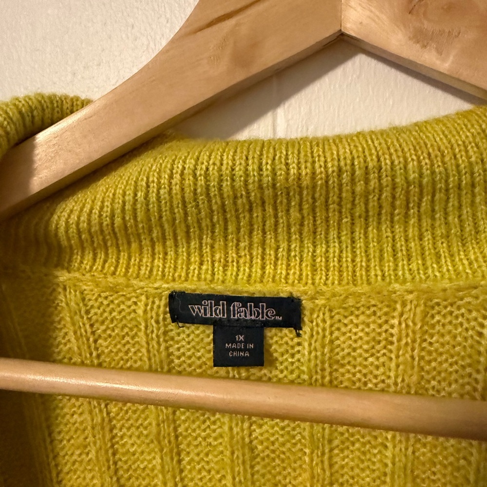 Wild Fable Chartreuse Ribbed Cardigan Sweater Set - Picture 3 of 4